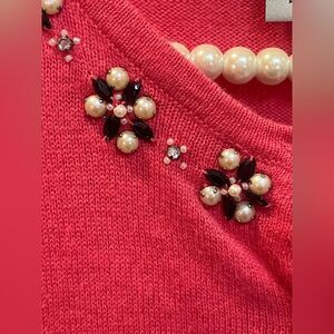 I.C.E Hot pink cardigan sweater crew neck front pearl button closure Size M